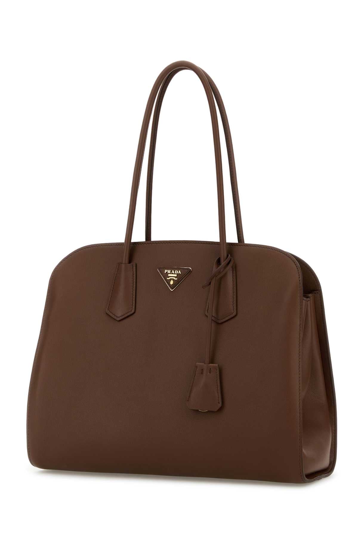 Prada Women Chocolate Leather Shopping Bag
