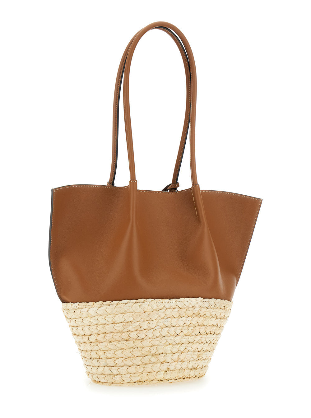 Tod's Women 'Bux' Brown Shopper With Logo Imprinted On The Front And Metal Logo Charm In Leather And Straw Woman