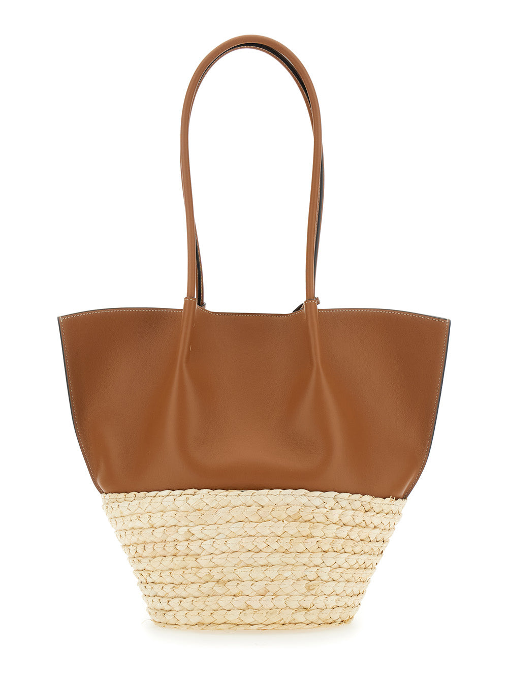 Tod's Women 'Bux' Brown Shopper With Logo Imprinted On The Front And Metal Logo Charm In Leather And Straw Woman