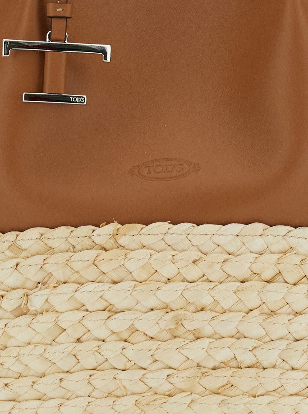 Tod's Women 'Bux' Brown Shopper With Logo Imprinted On The Front And Metal Logo Charm In Leather And Straw Woman