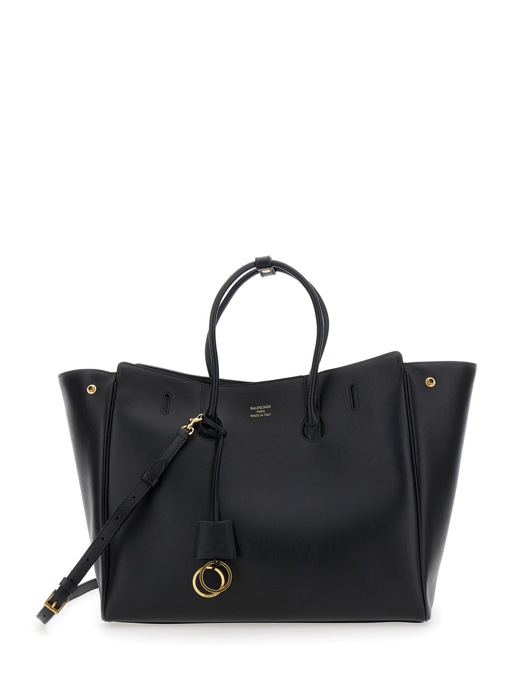 Balenciaga Women 'Hampton Medium' Black Handbag With Embossed Logo On The Front And Removable Key Ring In Leather Woman