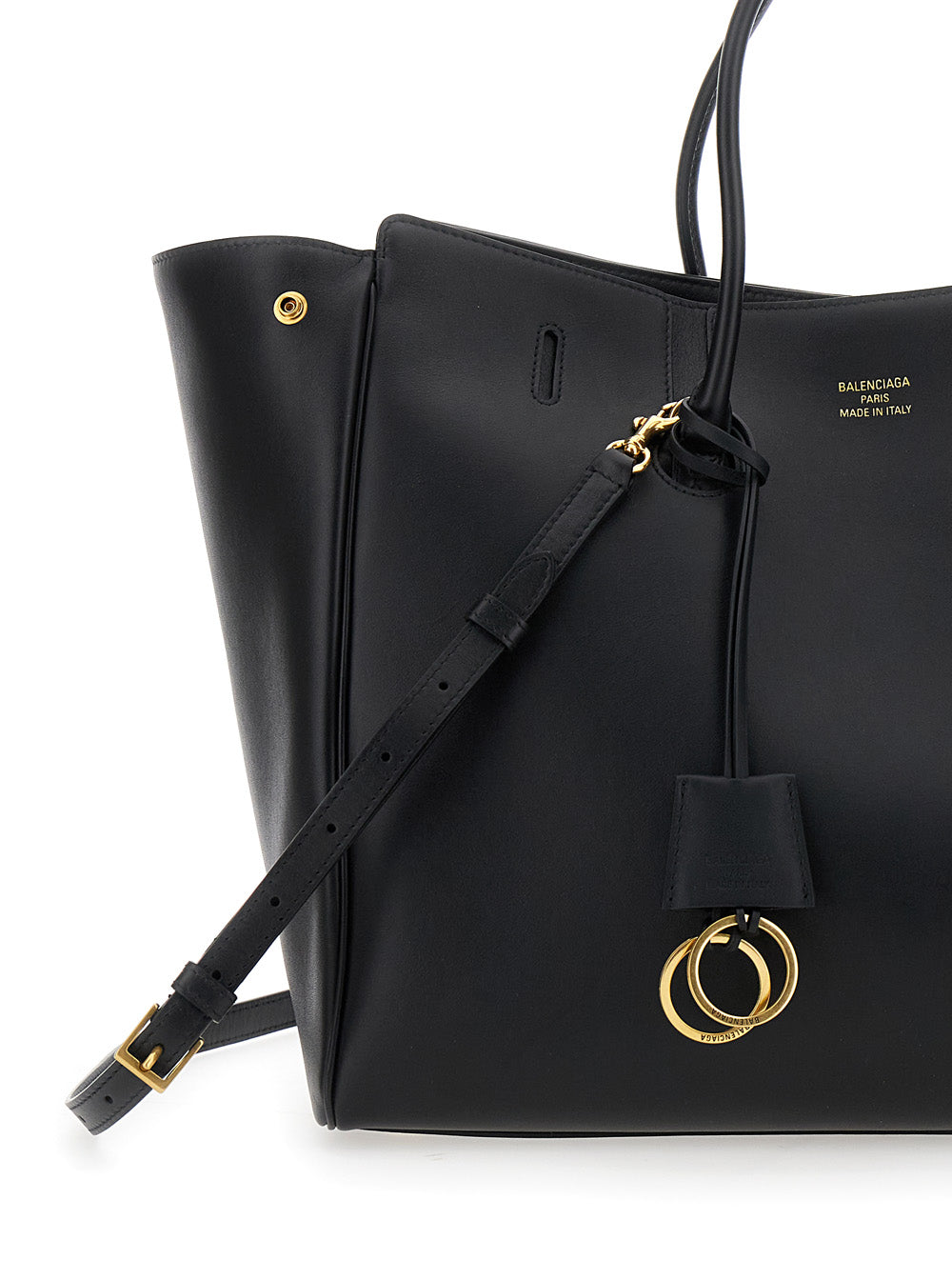 Balenciaga Women 'Hampton Medium' Black Handbag With Embossed Logo On The Front And Removable Key Ring In Leather Woman