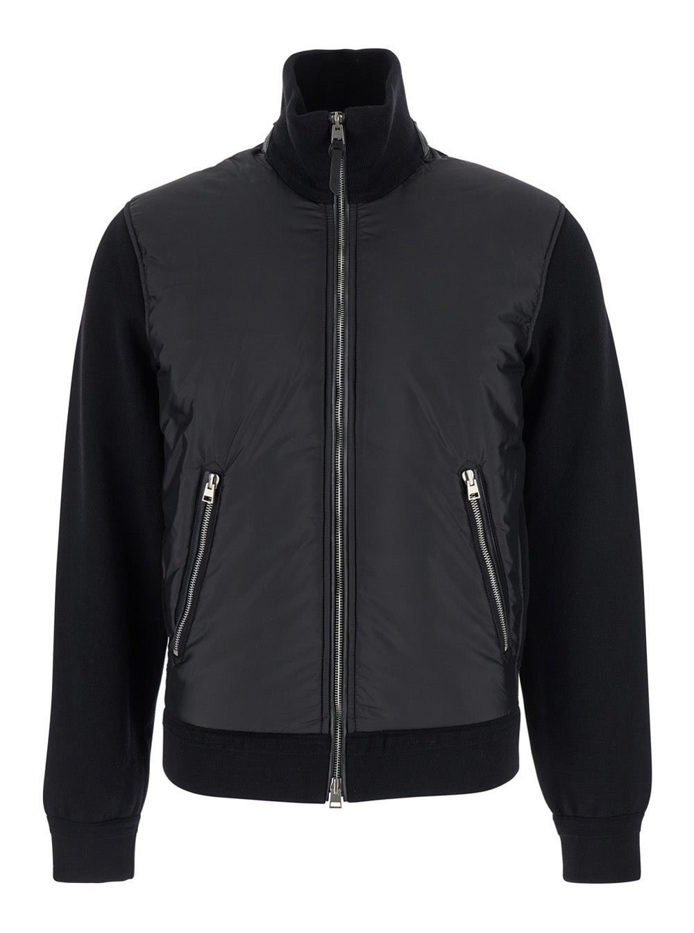Tom Ford Men Black Jacket With Front Zip Closure In Wool Blend Man