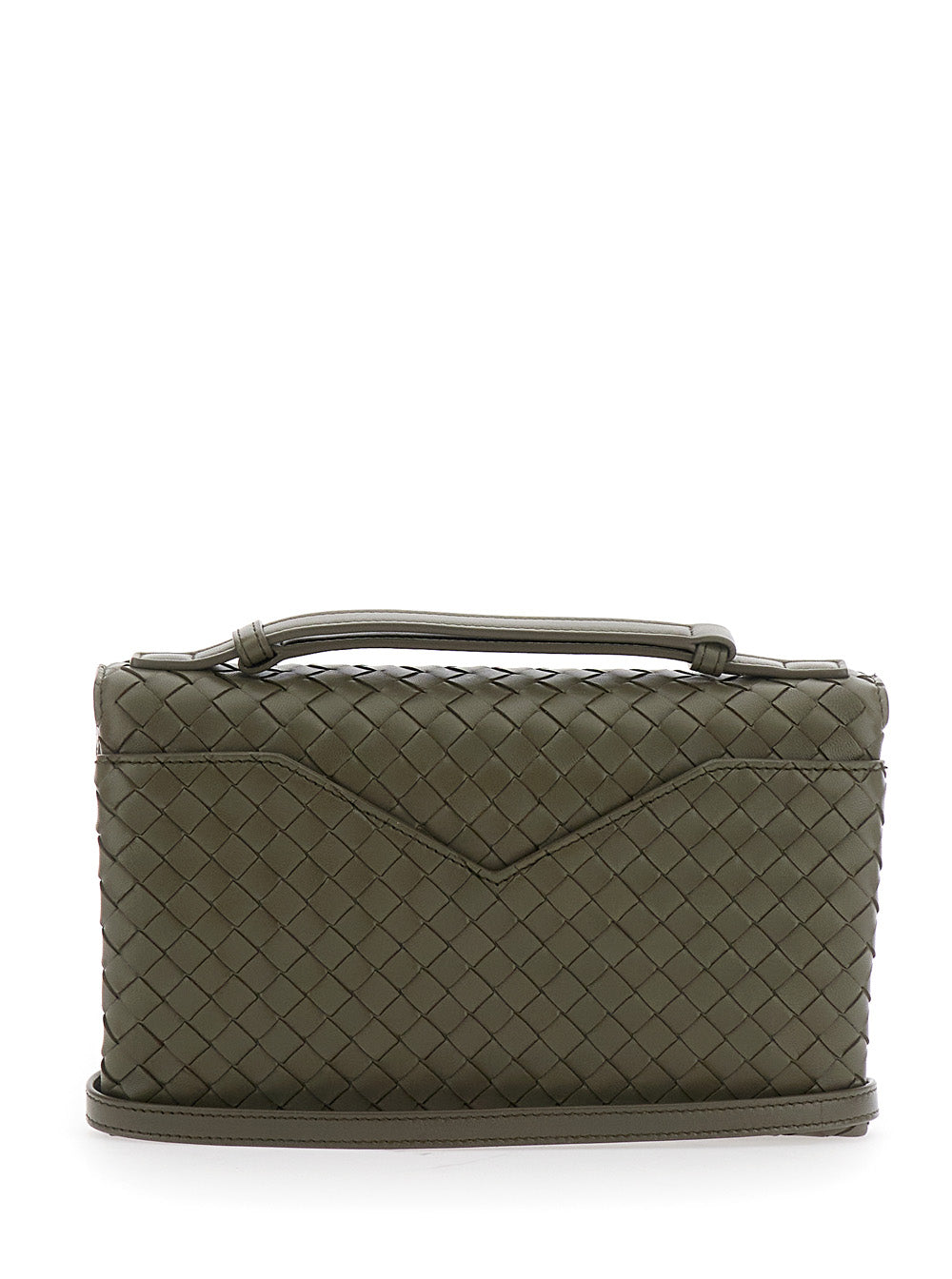 Bottega Veneta Women 'Knot Lock' Green Crossbody Bag With Intreccio Motif And Metal Knot Closure In Leather Woman