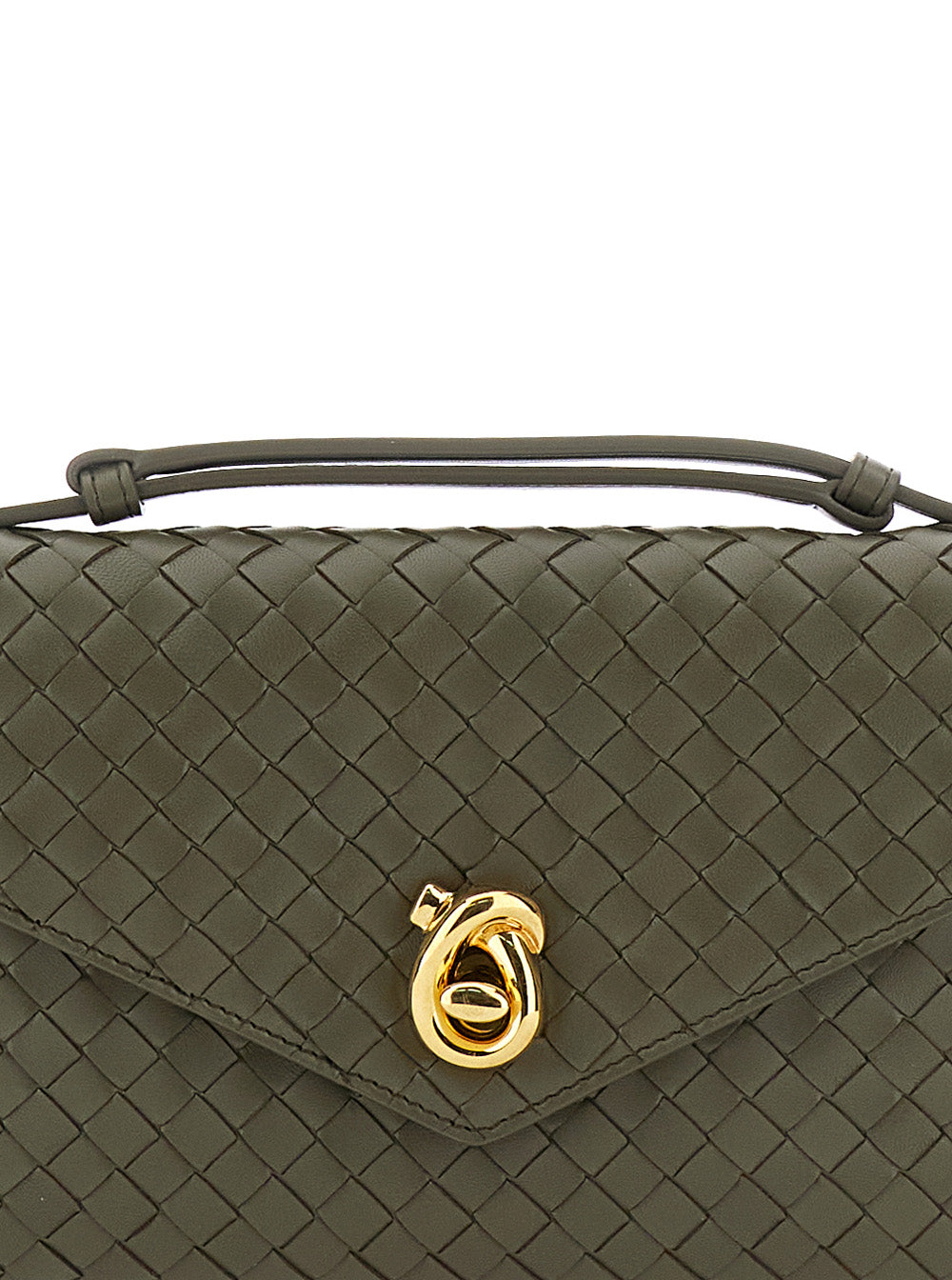 Bottega Veneta Women 'Knot Lock' Green Crossbody Bag With Intreccio Motif And Metal Knot Closure In Leather Woman