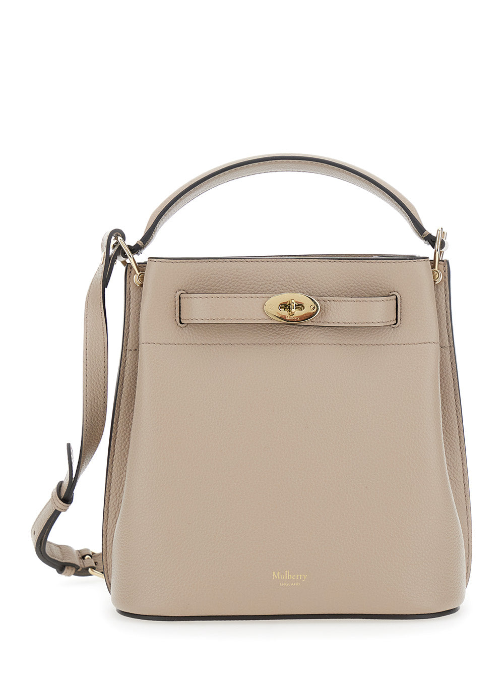 Mulberry Women 'Small Islington' Beige Bucket Bag With Twist Lock Closure In Hammered Leather Woman