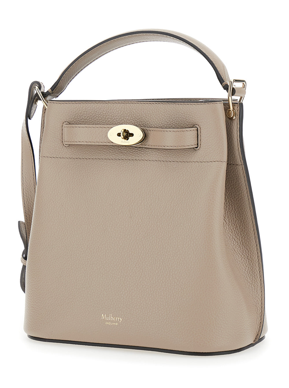Mulberry Women 'Small Islington' Beige Bucket Bag With Twist Lock Closure In Hammered Leather Woman