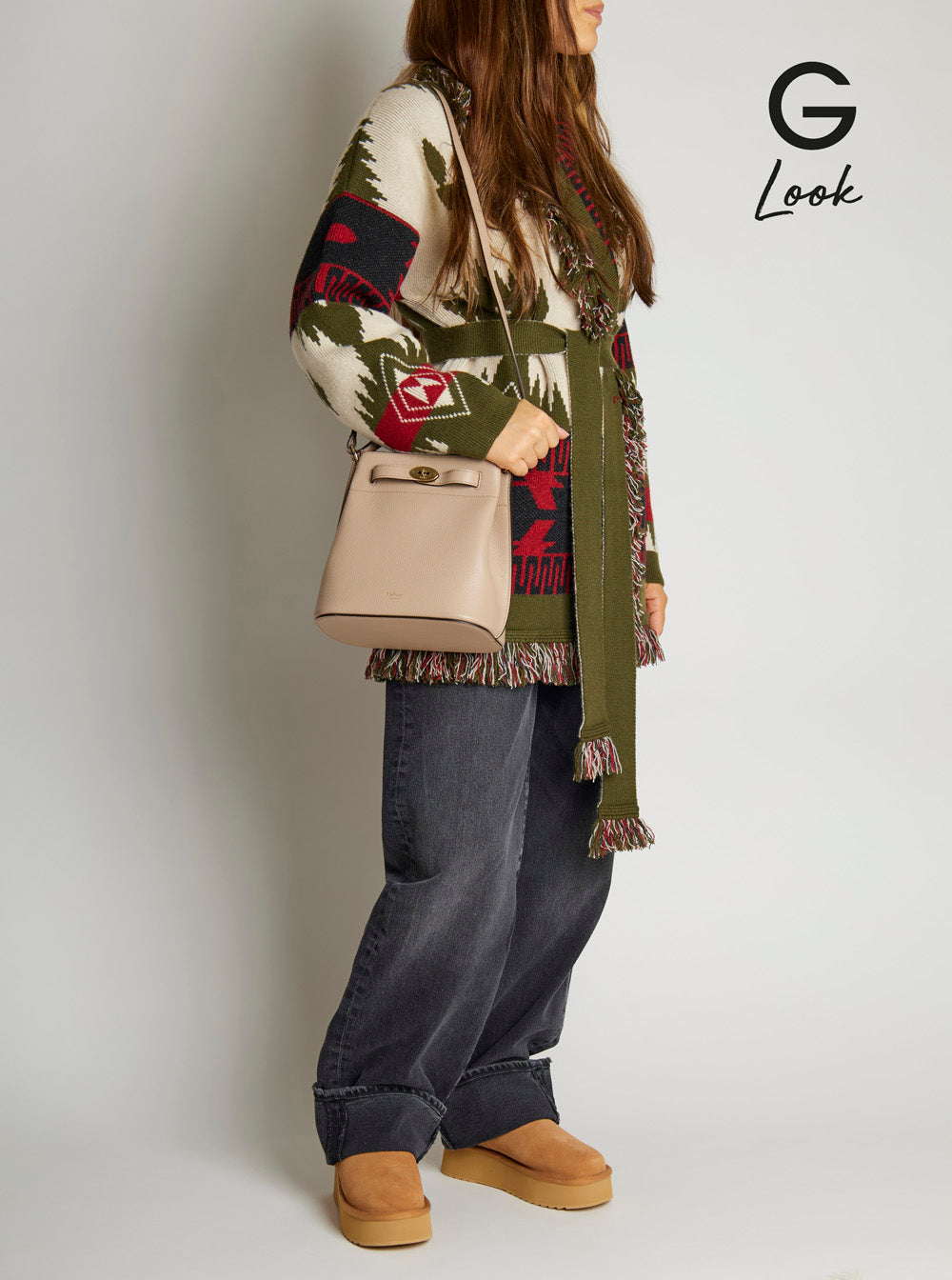 Mulberry Women 'Small Islington' Beige Bucket Bag With Twist Lock Closure In Hammered Leather Woman