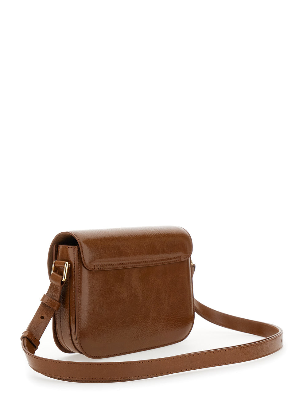 A.P.C. Women 'Grance' Brown Small Crossbody Bag Wirh Embossed Logo Lettering On The Front And Adjustable Shoulder Strap In Hammered Leather Woman