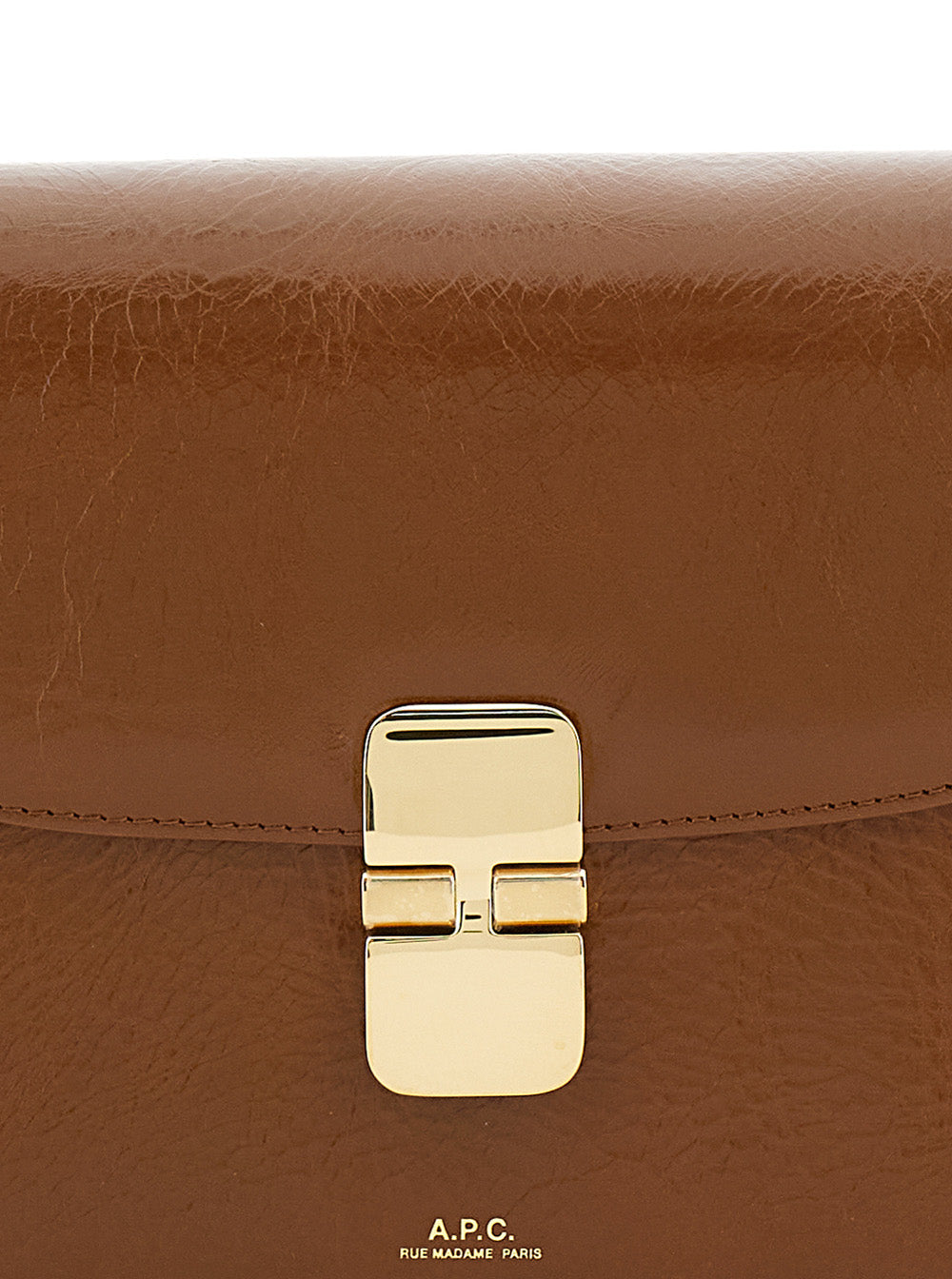 A.P.C. Women 'Grance' Brown Small Crossbody Bag Wirh Embossed Logo Lettering On The Front And Adjustable Shoulder Strap In Hammered Leather Woman