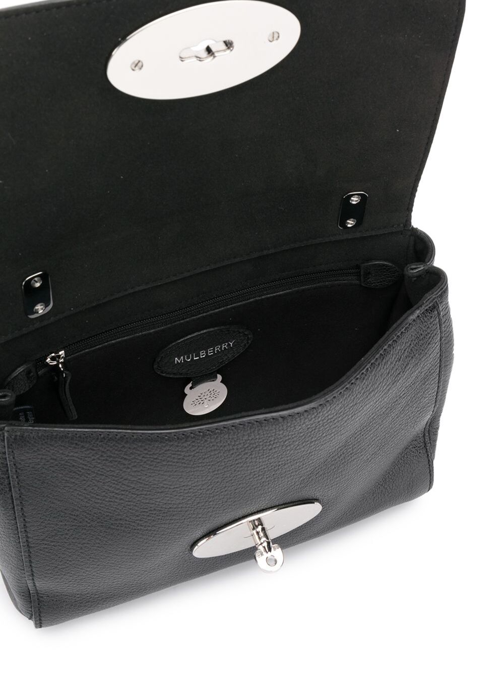 Mulberry Women 'Lily' Black Crossbody Bag With Turn-Lock Closure And Chain-Link Sliding Shoulder Strap In Leather Woman