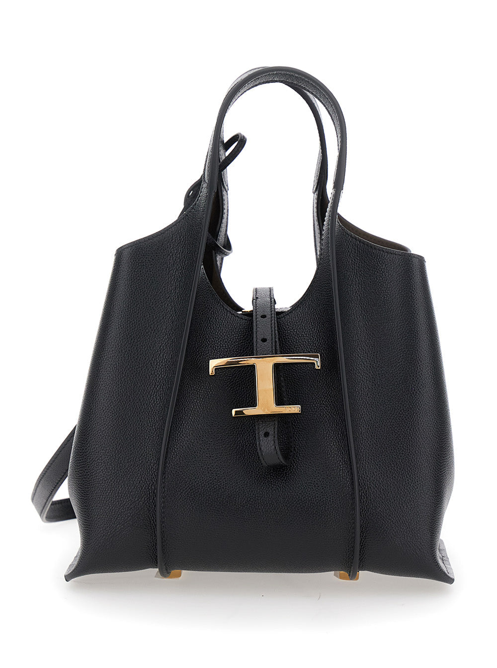 Tod's Women Black Tote Bag With Two Top Handles And Logo Plaque On The Front In Grained Leather Woman