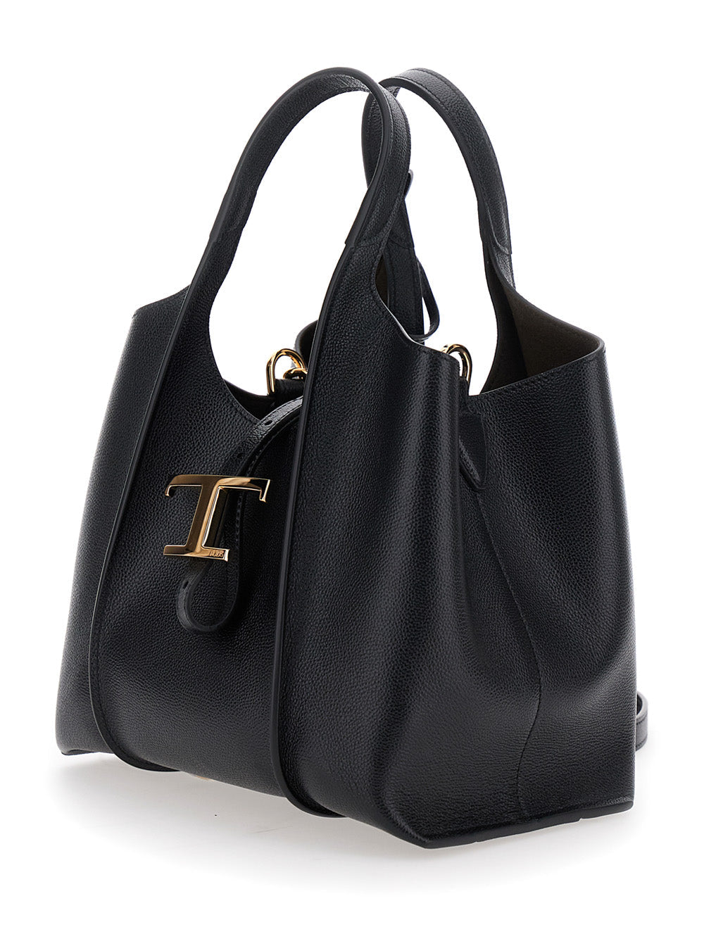 Tod's Women Black Tote Bag With Two Top Handles And Logo Plaque On The Front In Grained Leather Woman