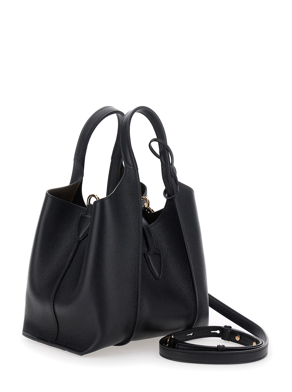 Tod's Women Black Tote Bag With Two Top Handles And Logo Plaque On The Front In Grained Leather Woman