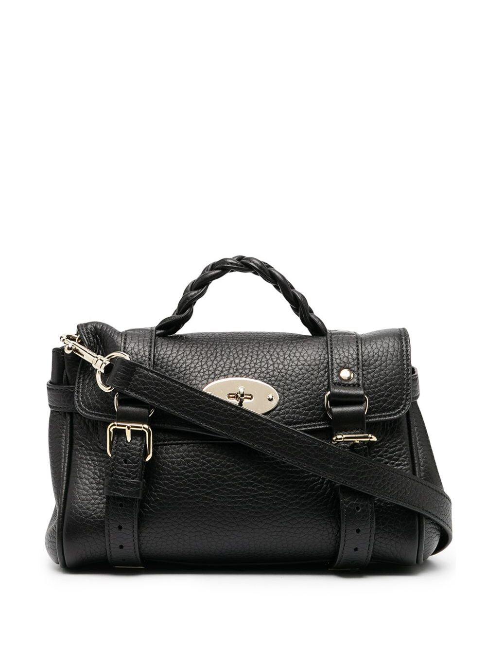 Mulberry Women 'Alexa' Black Mini Handbag With Adjustable And Removable Shoulder Strap And Braided Handle In Grained Leather Woman