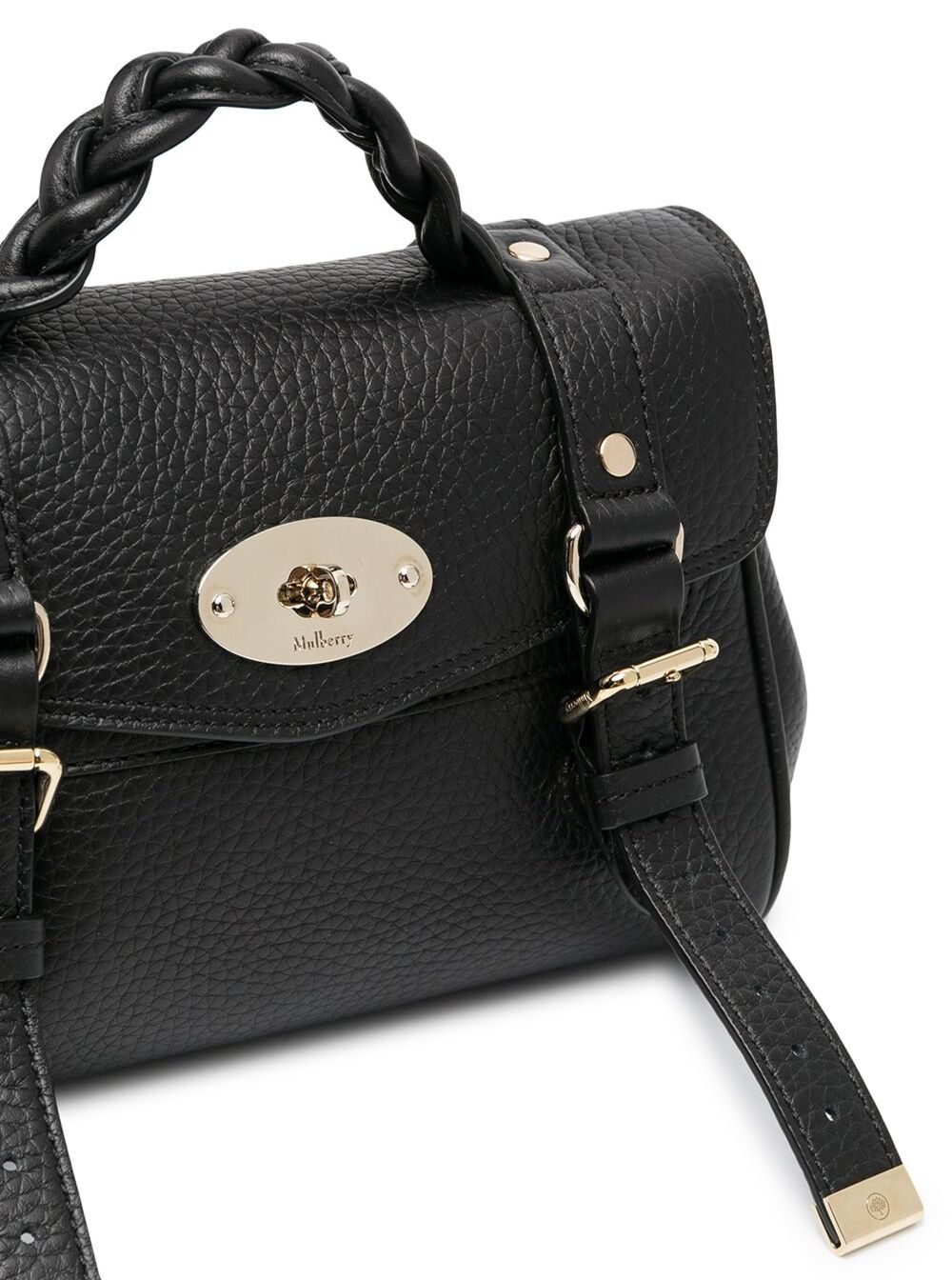 Mulberry Women 'Alexa' Black Mini Handbag With Adjustable And Removable Shoulder Strap And Braided Handle In Grained Leather Woman