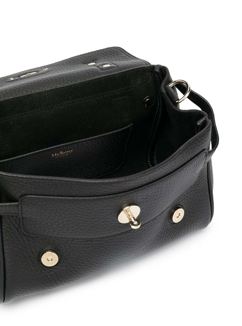 Mulberry Women 'Alexa' Black Mini Handbag With Adjustable And Removable Shoulder Strap And Braided Handle In Grained Leather Woman