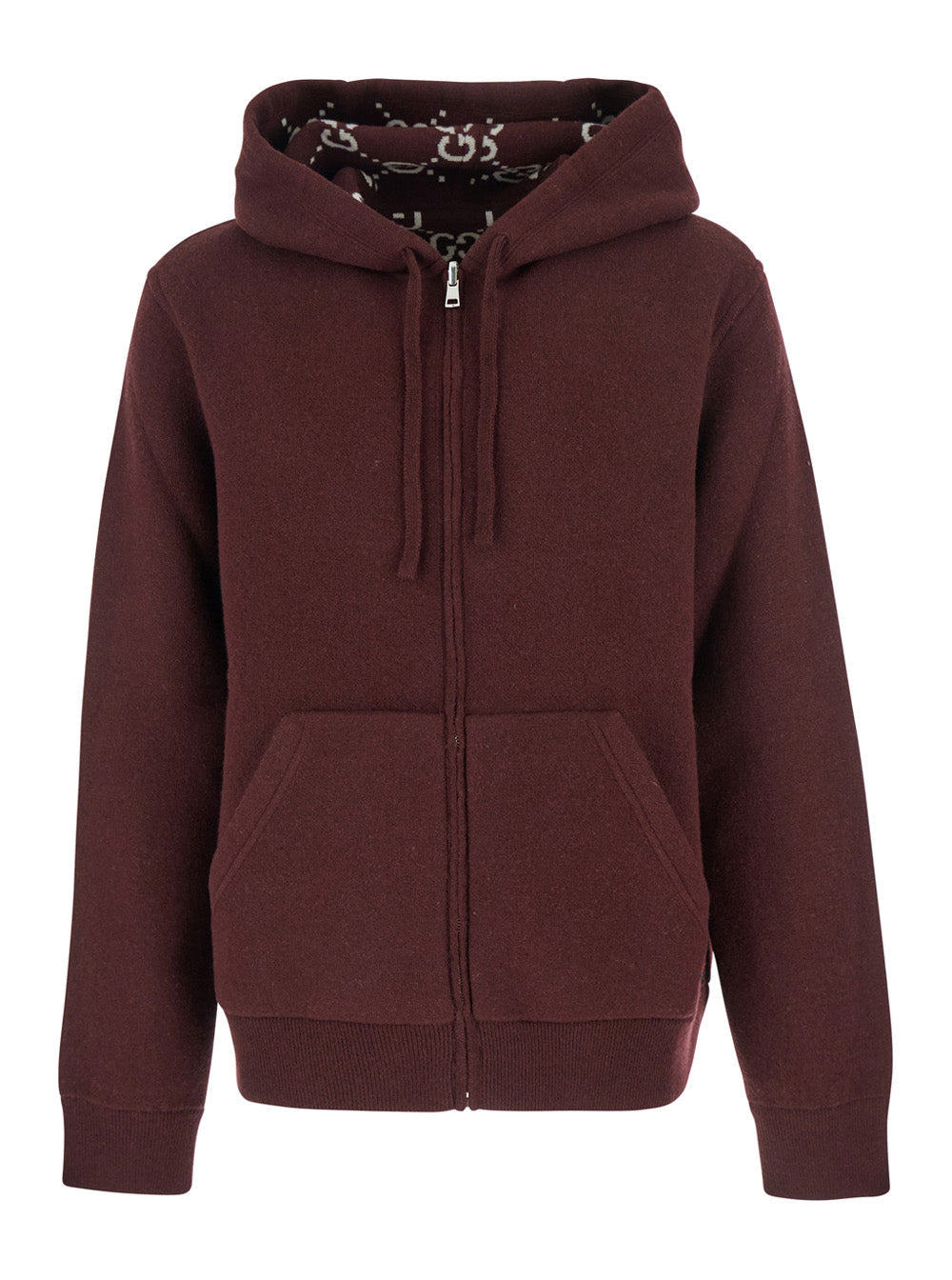 Gucci Men Bordeaux Reversible Cardigan With Drawstring Hood In Wool Man