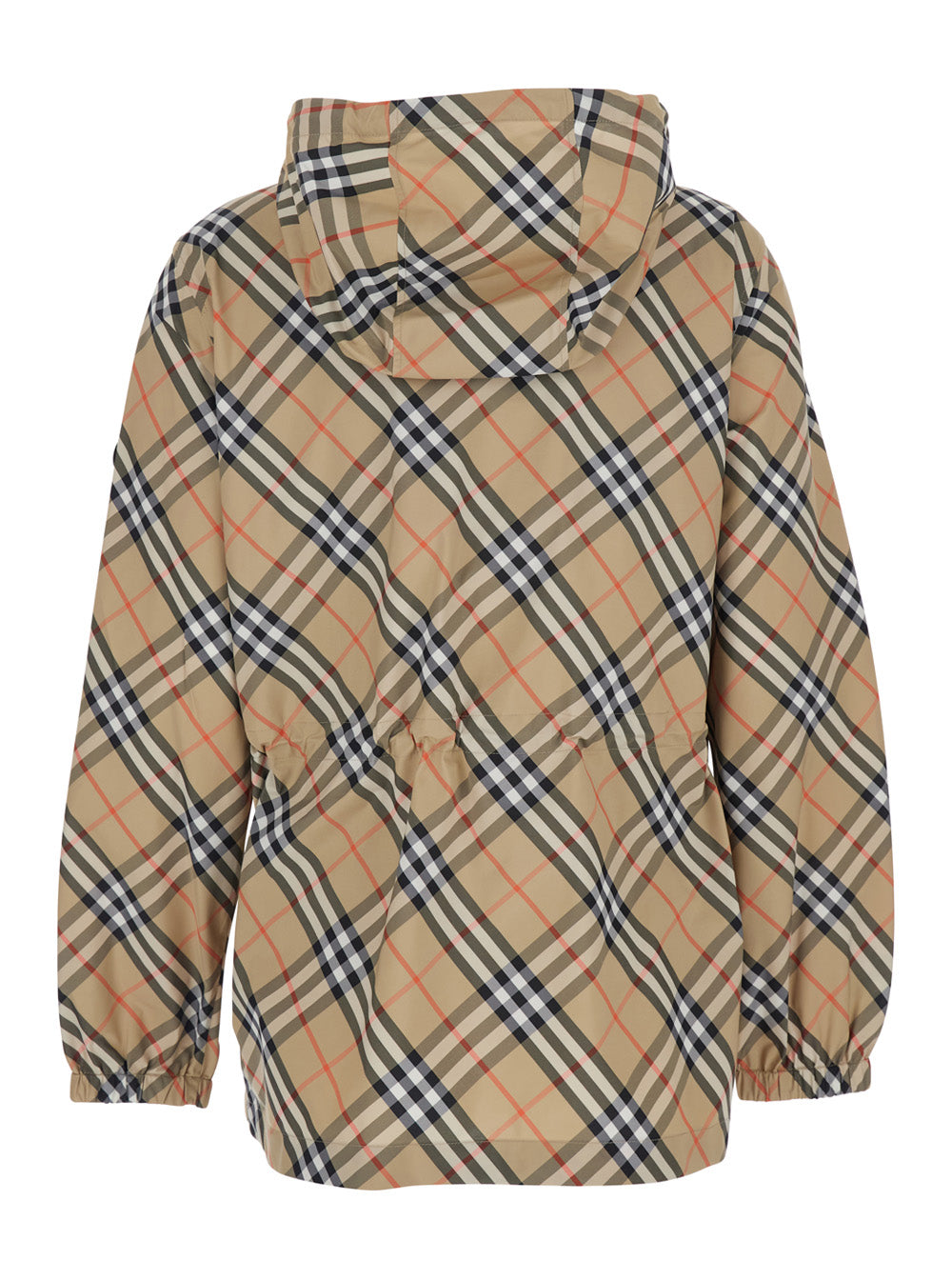 Burberry Women Beige Jacket With Ekd Logo Embroidery On The Sleeve And All-Over Check Motif In Tech Fabric Woman