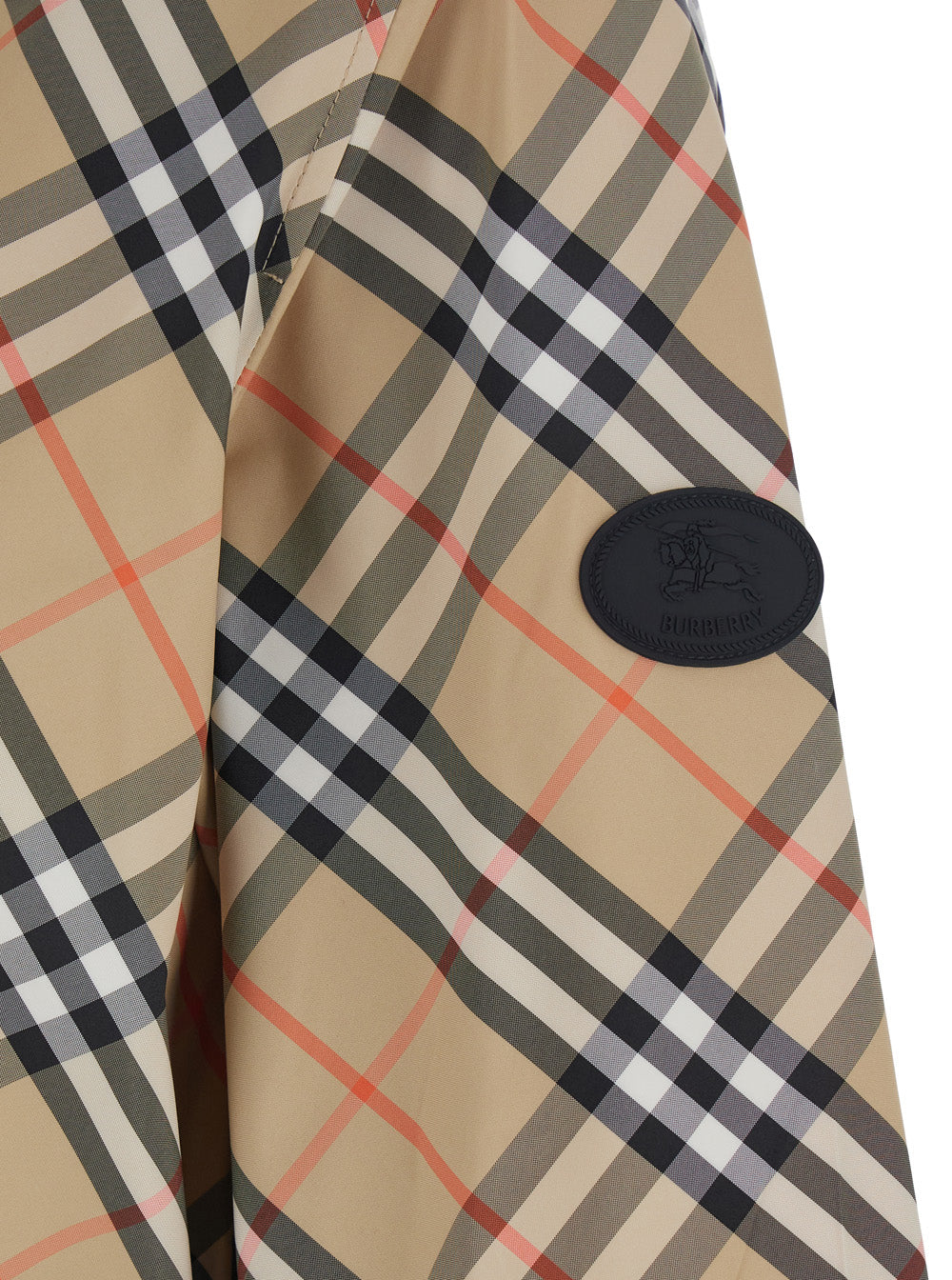 Burberry Women Beige Jacket With Ekd Logo Embroidery On The Sleeve And All-Over Check Motif In Tech Fabric Woman