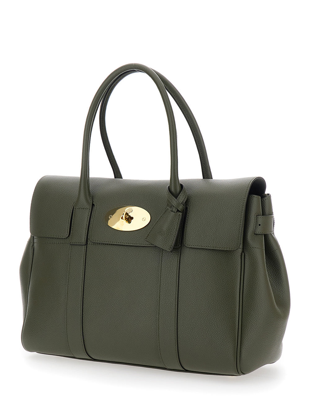 Mulberry Women 'Bayswater' Green Handbag With Twist-Lock Closure In Grained Leather Woman