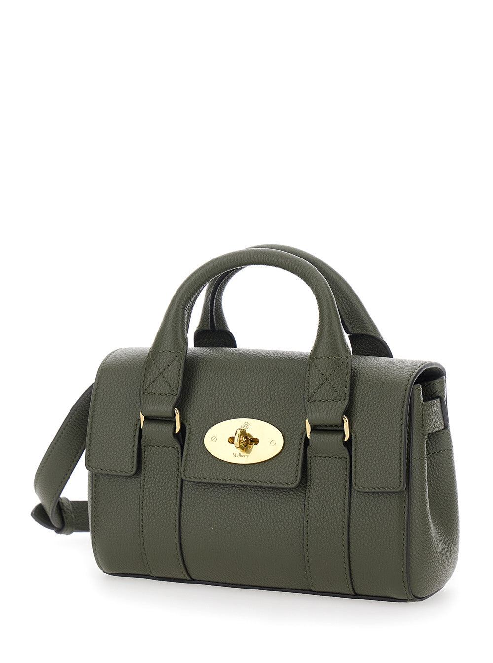 Mulberry Women 'Bayswater Mini' Green Handbag With Twist Lock In Hammered Leather Woman