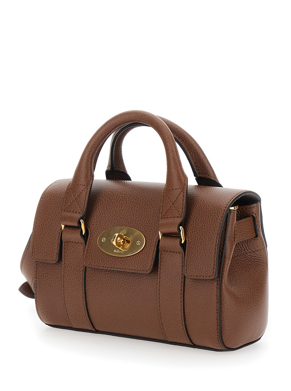 Mulberry Women 'Bayswater Mini' Brown Handbag With Twist Lock In Hammered Leather Woman