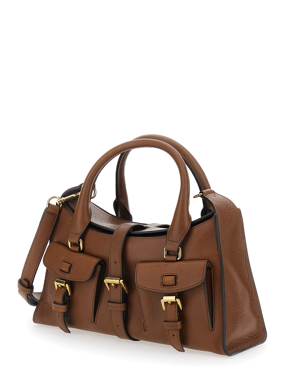 Mulberry Women 'Roxanne' Brown Small Handbag With Adjustable And Removable Shoulder Strap And Two Front Pockets In Leather Woman