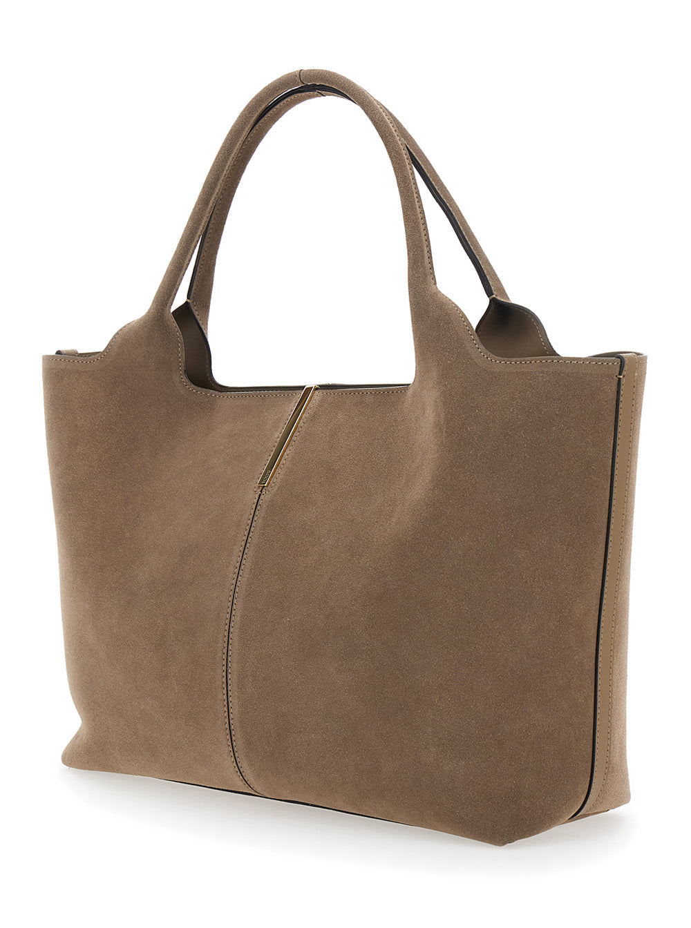 Tod's Women 'Ebr' Beige Tote Bag With Logo Plaque On The Front And Contrasting Stitching In Suede Woman