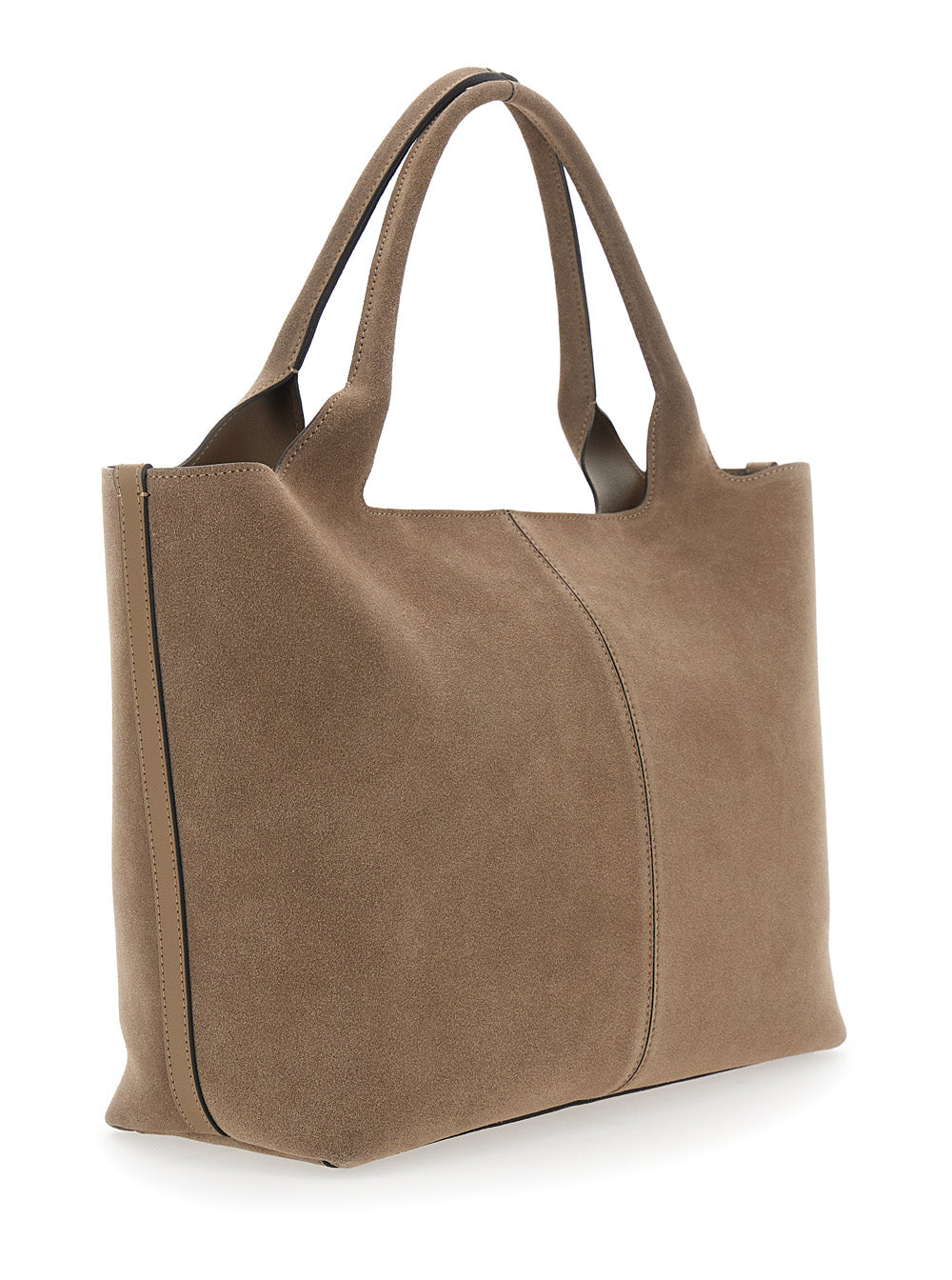 Tod's Women 'Ebr' Beige Tote Bag With Logo Plaque On The Front And Contrasting Stitching In Suede Woman