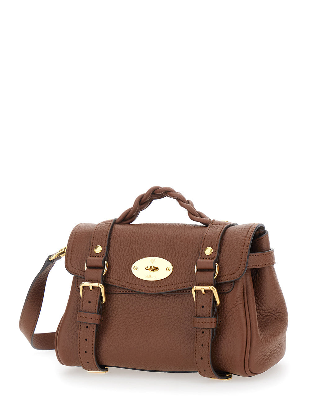 Mulberry Women 'Alexa Mini' Brown Handbag With Twist Lock In Hammered Leather Woman
