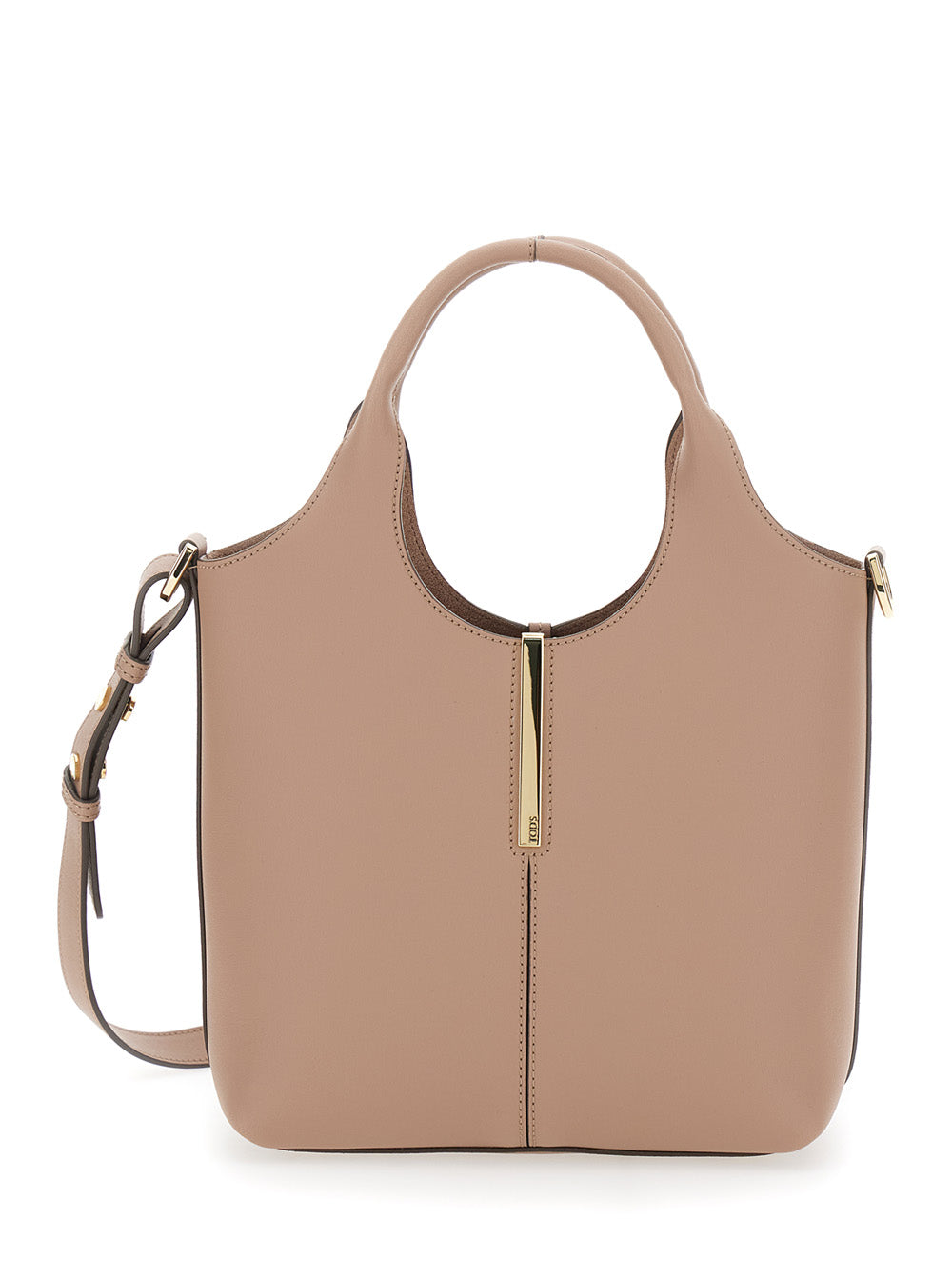 Tod's Women 'Ebr Mini' Beige Shoulder Bag With Logo Metal Plate In Leather Woman