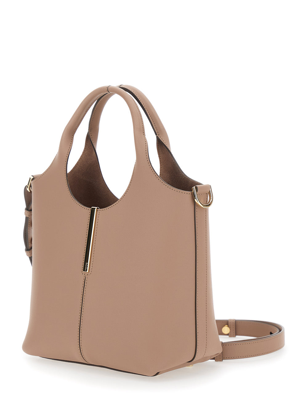 Tod's Women 'Ebr Mini' Beige Shoulder Bag With Logo Metal Plate In Leather Woman