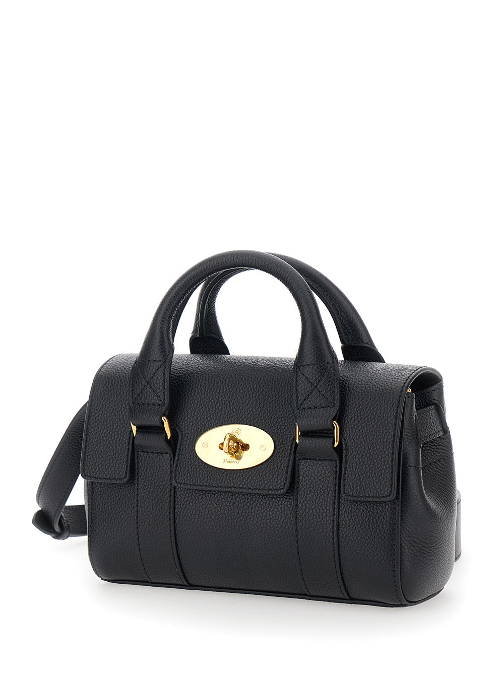 Mulberry Women 'Bayswater Mini' Black Handbag With Twist Lock In Hammered Leather Woman