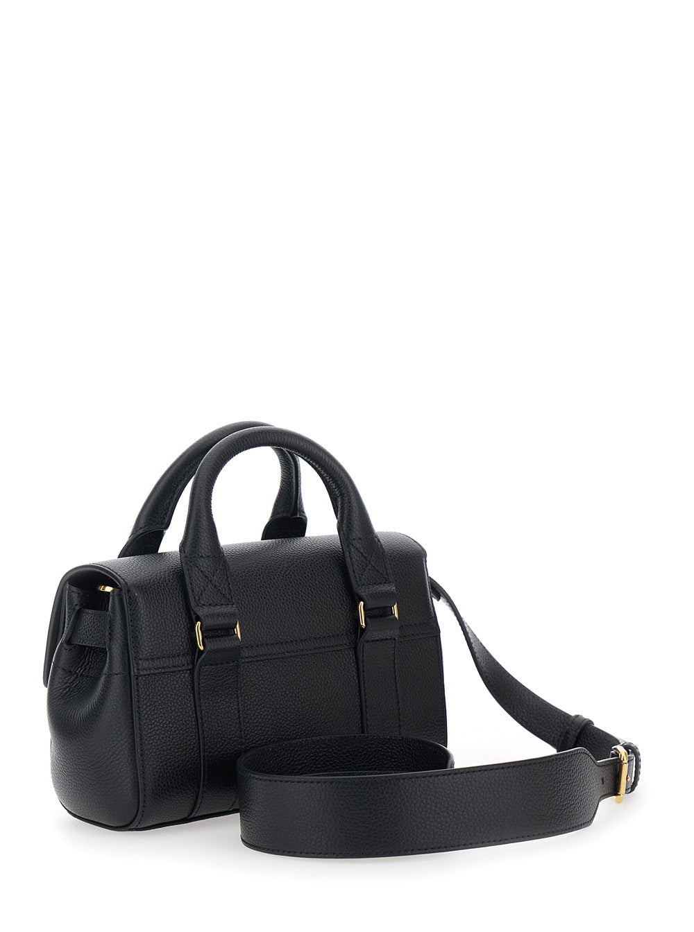 Mulberry Women 'Bayswater Mini' Black Handbag With Twist Lock In Hammered Leather Woman