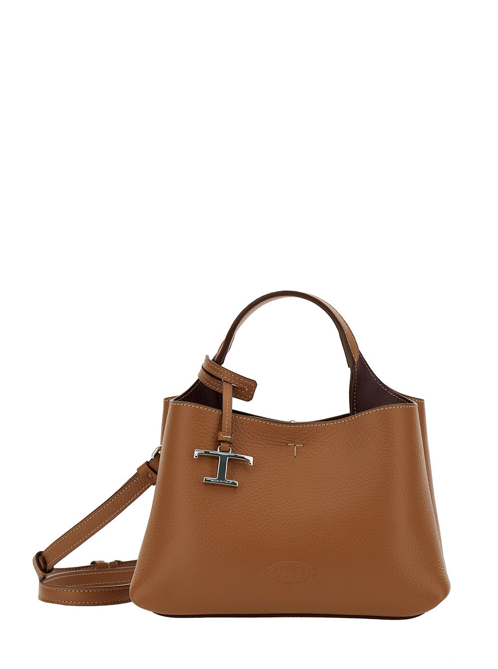 Tod's Women Micro Beige Handbag With Embossed Logo And T Timeless Pendant In Grain Leather Woman