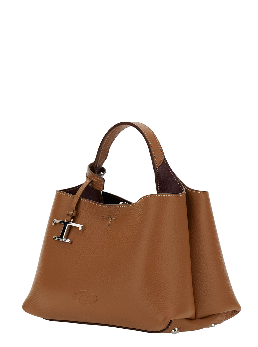 Tod's Women Micro Beige Handbag With Embossed Logo And T Timeless Pendant In Grain Leather Woman