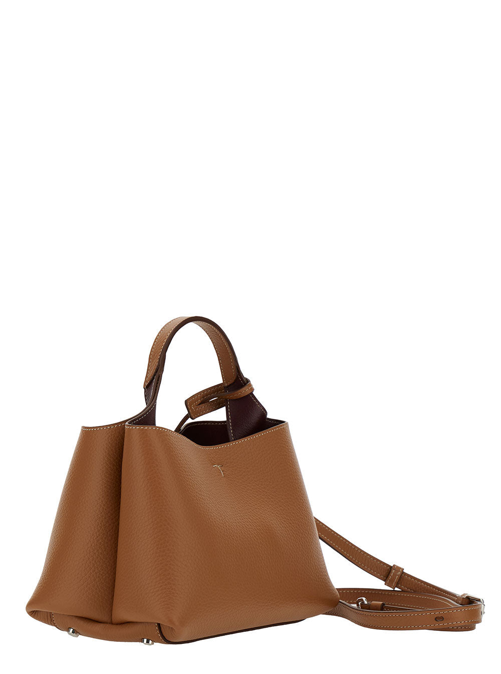 Tod's Women Micro Beige Handbag With Embossed Logo And T Timeless Pendant In Grain Leather Woman
