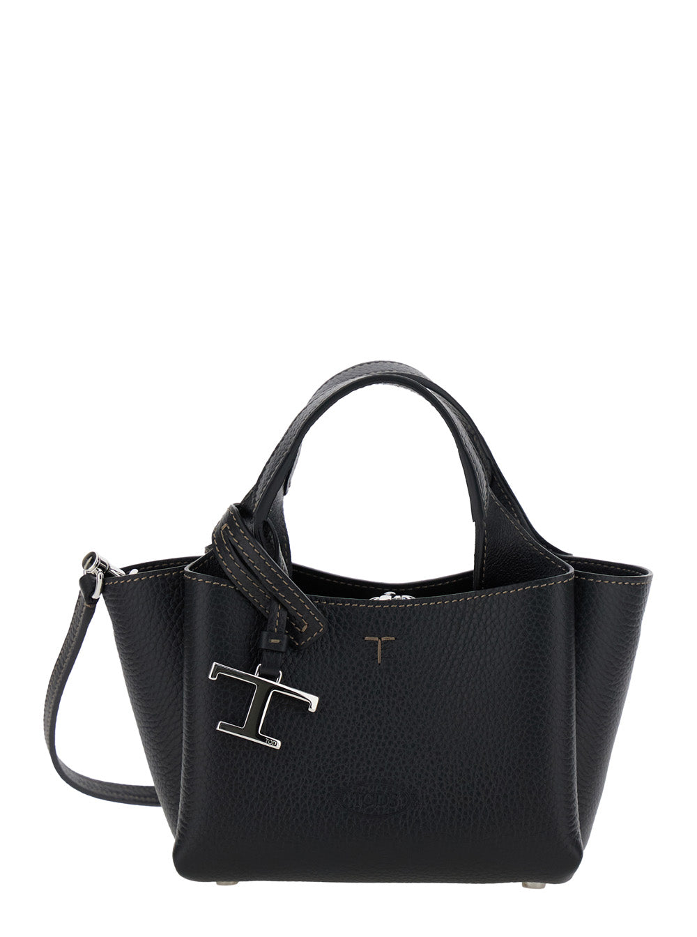 Tod's Women Black Handbag With Removable Metal Pendant In Leather Woman