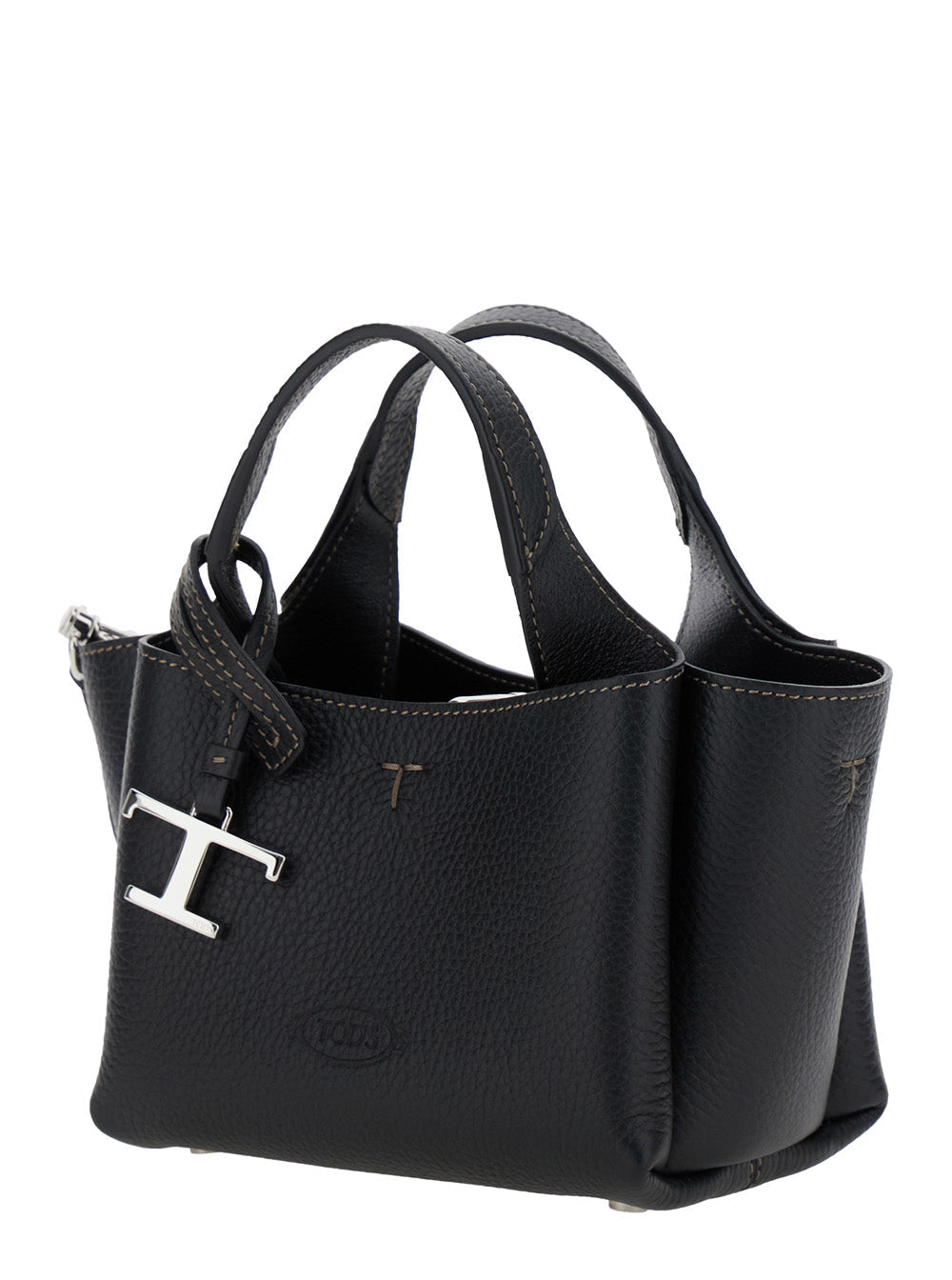 Tod's Women Black Handbag With Removable Metal Pendant In Leather Woman