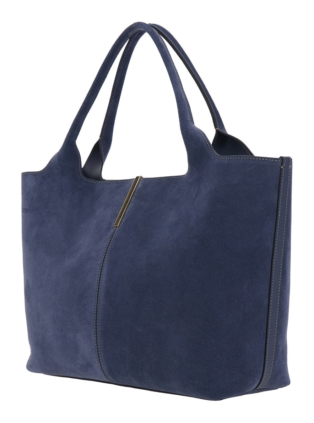 Tod's Women 'Ebr' Blue Tote Bag With Logo Plaque On The Front And Contrasting Stitching In Suede Woman