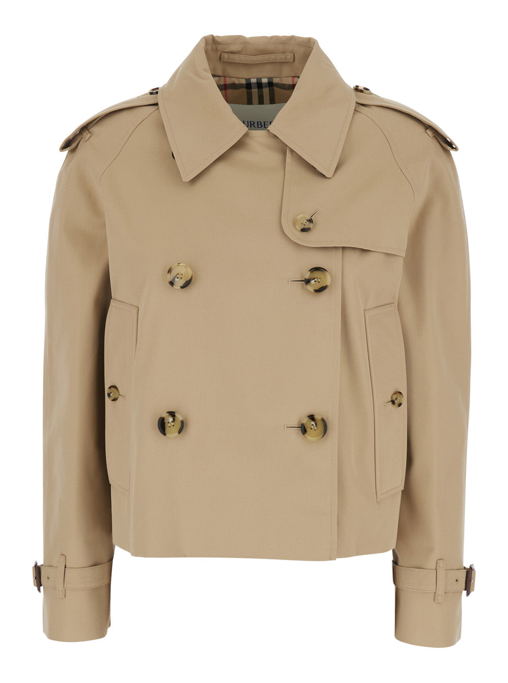 Burberry Women 'Haltye' Beige Double-Breasted Short Trench Coat With Classic Collar And Side Pockets In Cotton Woman