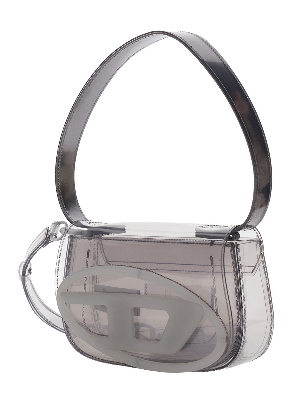 Diesel Women '1Dr' Grey Crossbody Bag With Oval D Patch And Semi-Transparent Design In Fabric Woman