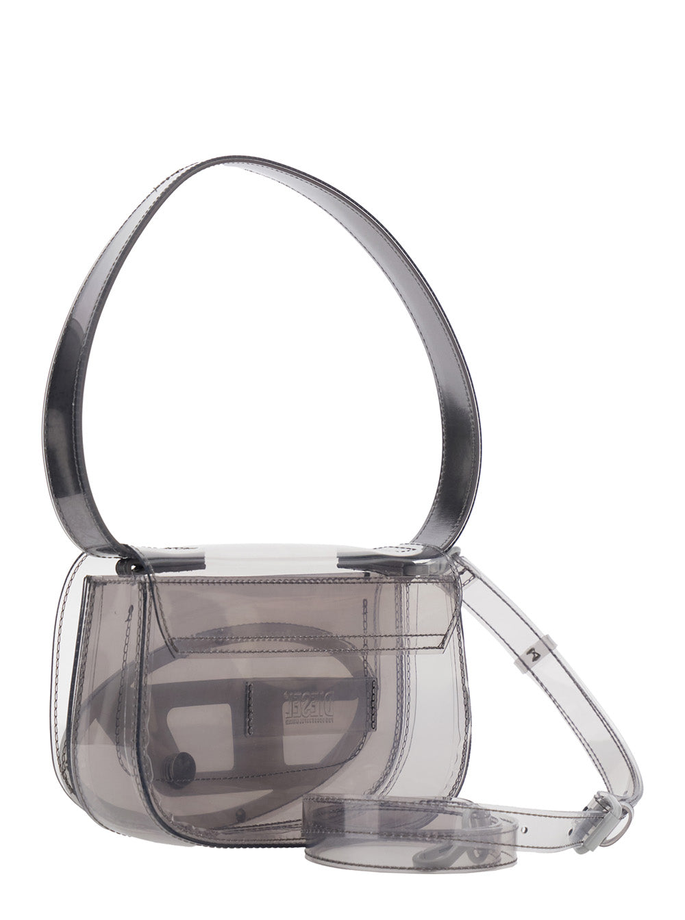Diesel Women '1Dr' Grey Crossbody Bag With Oval D Patch And Semi-Transparent Design In Fabric Woman