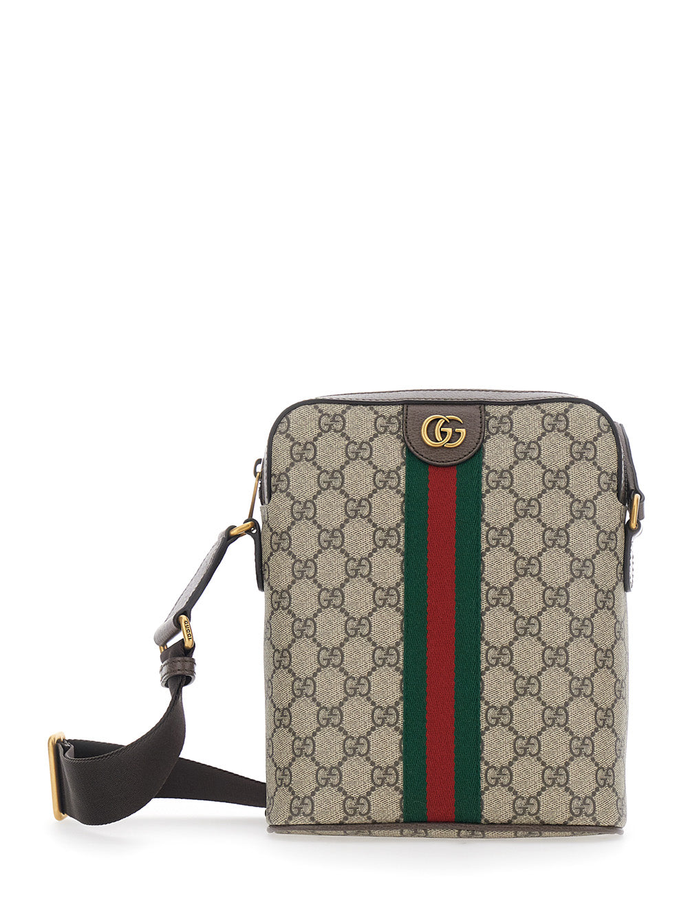 Gucci Men 'Ophidia Small' Beige Crossbody Bag With All-Over Gg Motif And Metallic Logo On The Front In Fabric Man