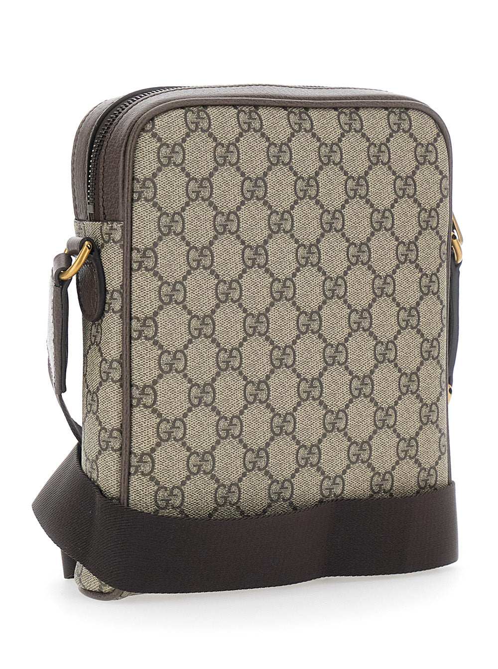 Gucci Men 'Ophidia Small' Beige Crossbody Bag With All-Over Gg Motif And Metallic Logo On The Front In Fabric Man