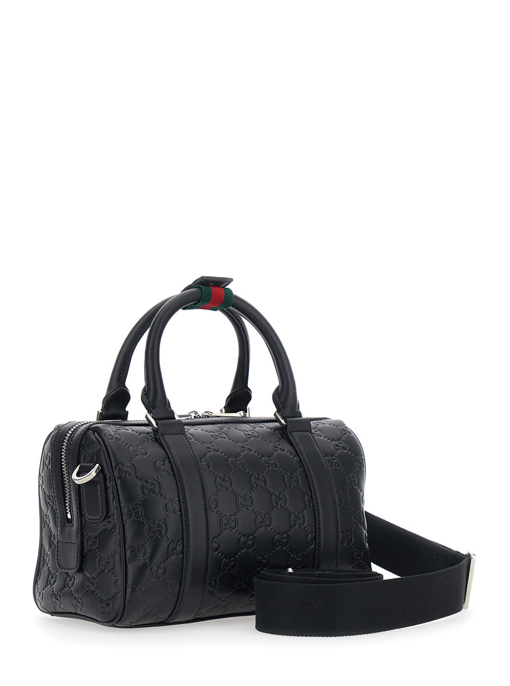 Gucci Men 'Emblem' Black Handbag With All-Over Embossed Gg Motif And Web Detail In Leather Man