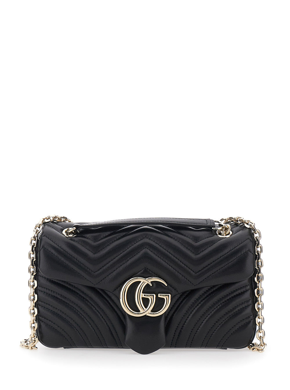 Gucci Women 'Gg Marmont' Black Crossbody Bag With Chain-Link Sliding Shoulder Strap And Gg Plaque On The Front In Leather Woman