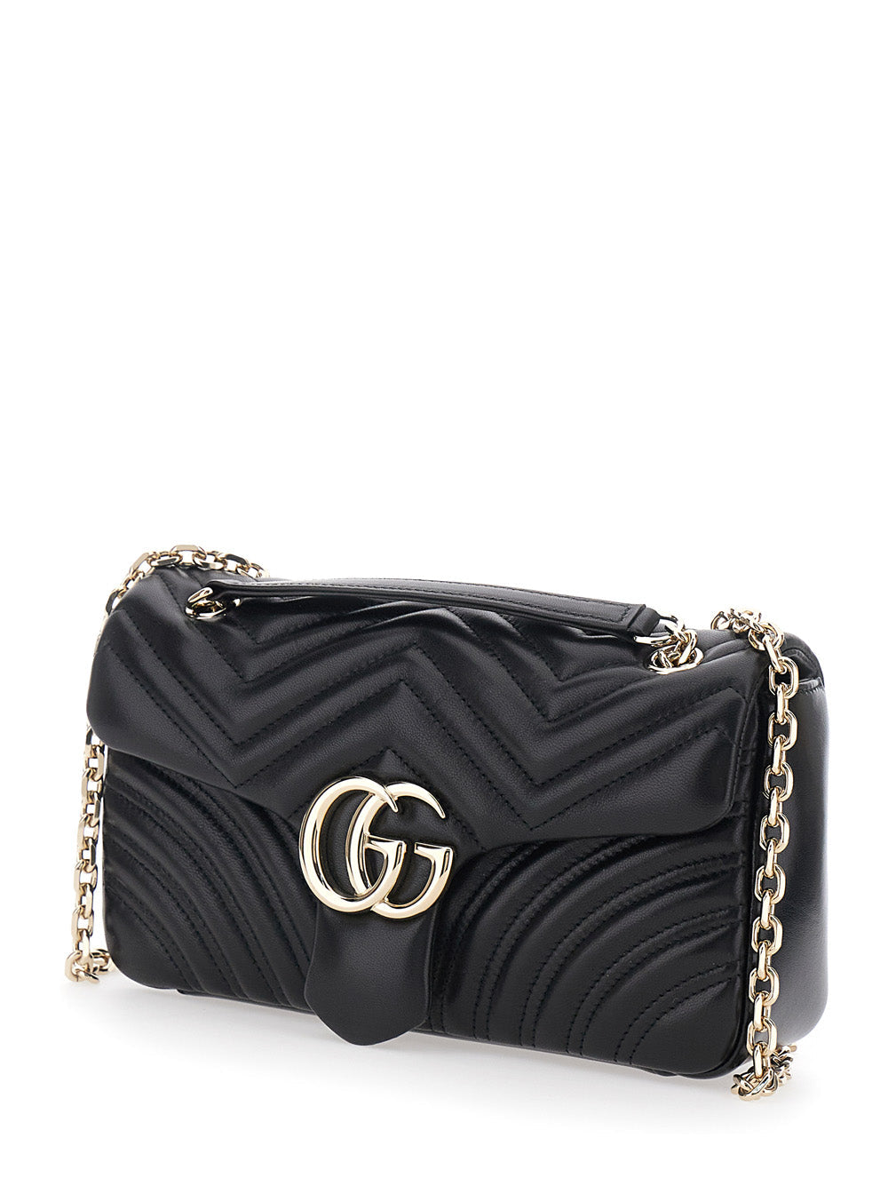 Gucci Women 'Gg Marmont' Black Crossbody Bag With Chain-Link Sliding Shoulder Strap And Gg Plaque On The Front In Leather Woman