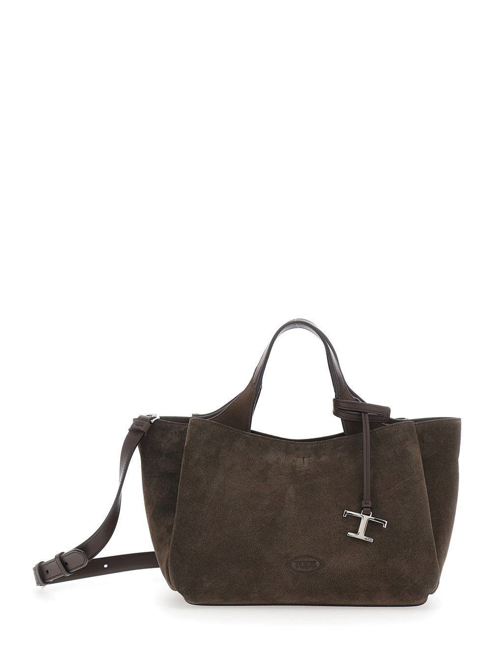 Tod's Women 'Apa 2 Manici' Brown Mini Tote Bag With Adjustable And Removable Shoulder Strap And Logo Plaque Pendant In Suede Woman